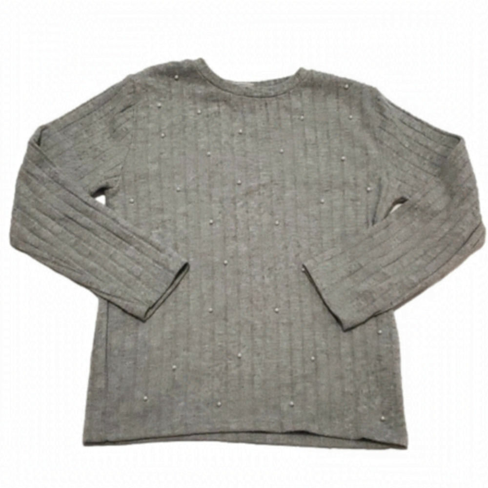 Zara Girls Knit Pearl Long Sleeve Grey Shirt